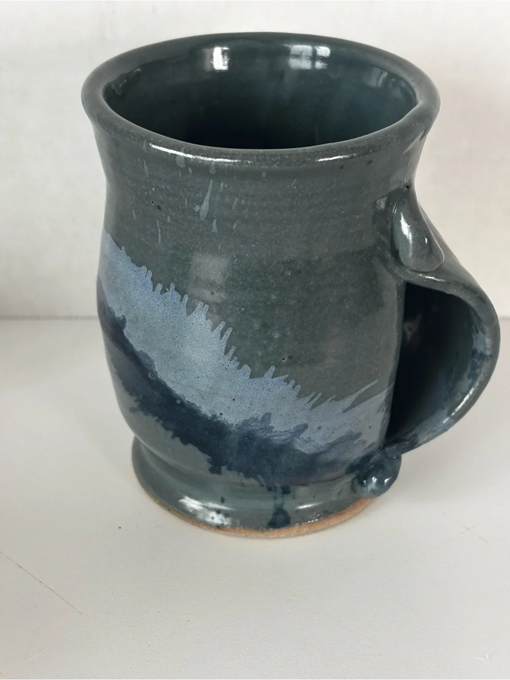 Handmade Signed Right Handed Warmer Mug Blue Gray Glaze